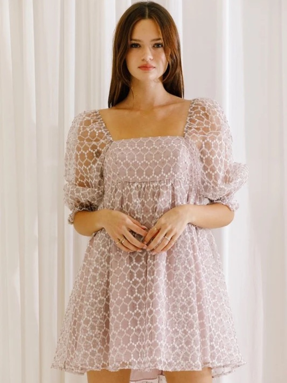 Storia Lenore Dress | Mesh Embroidery Baby Doll Dress